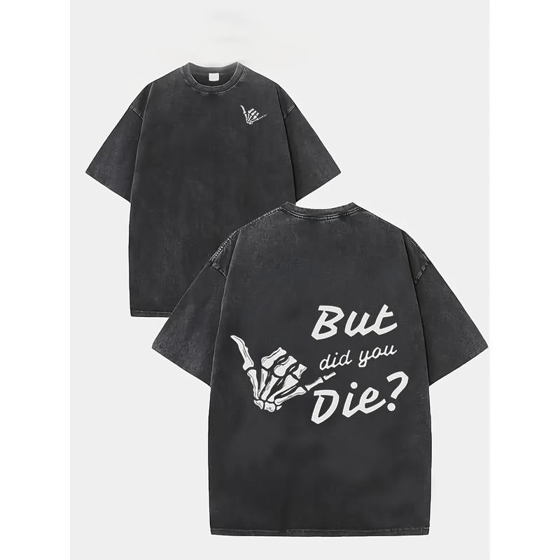 Washed Cotton Front And Back Double-sided Printed Round Neck T-shirt, Street Trend T-shirt, Pure Cotton 100%, Suitable...