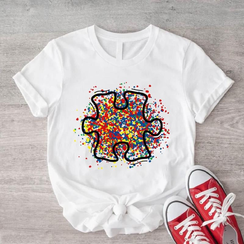 Watercolor Autism Shirt, Autism Awareness T-shirt, Puzzle Piece Short Sleeve, Support Tee For Autism, Matching Sped...