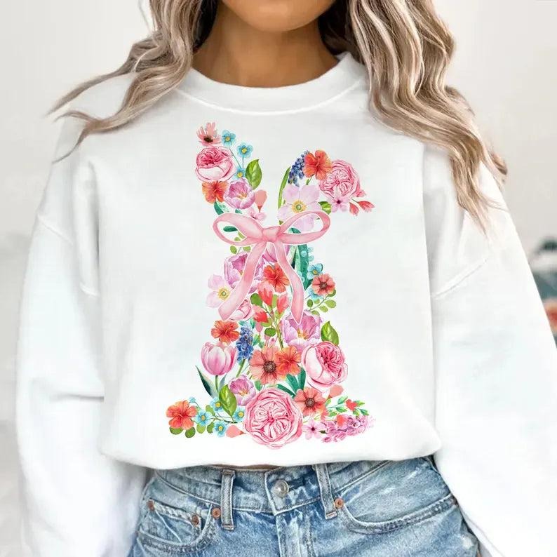 Watercolor Floral Easter Bunny DTF Transfers - THIS IS NOT A SHIRT Hoodie, Sweatshirt | HypeDripTees.com