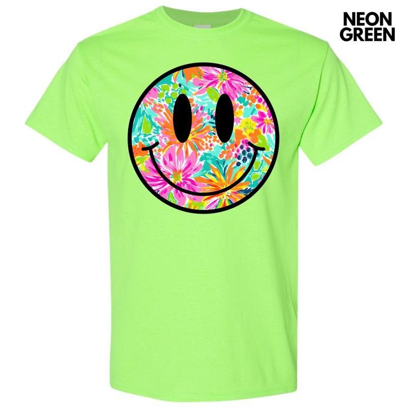 Watercolor Flowers Happy Face Gildan Short Sleeve T-Shirt 'NLB' Hoodie, Sweatshirt | HypeDripTees.com