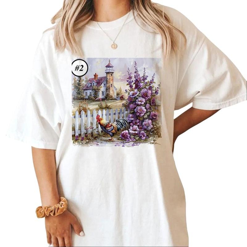 Watercolor rooster Farm animals Cute Unisex T-shirt Sweatshirt Hoodie Design all #ffa 1 Cotton Top | HypeDripTees.com