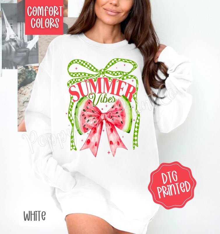 Watermelon Summer Vibe Comfort Colors Sweatshirt, Cute Summer Sweater, Girly Beach Crewneck T-Shirts, Hoodie