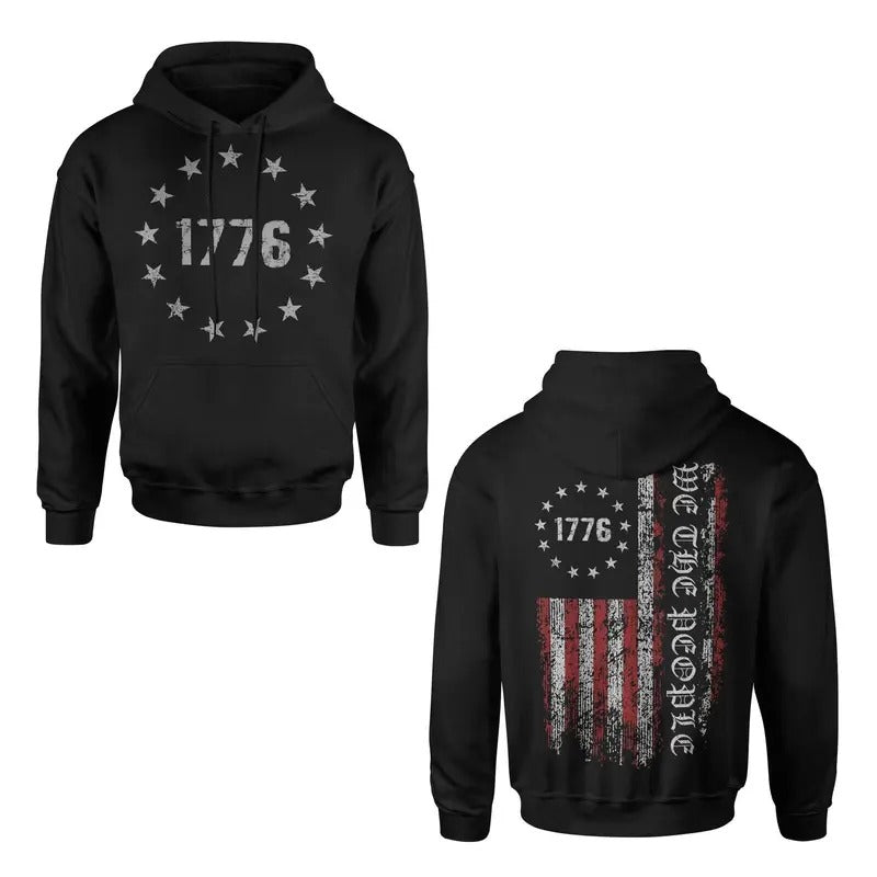We The People 1776 American Flag Patriotic Hoodie Sweatshirt Cotton Fabric T-Shirts | HypeDripTees.com