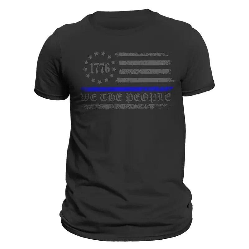 We The People 1776 Thin Blue Line Flag Police Men's T-Shirt Casual Classic Hoodie, Sweatshirt | HypeDripTees.com