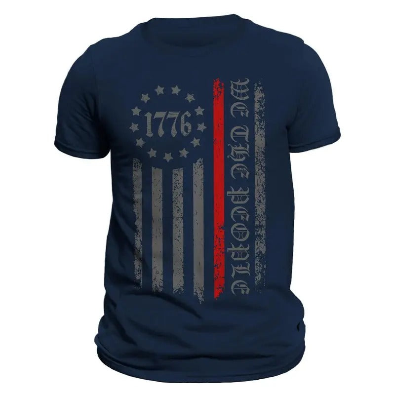 We The People 1776 Thin Red Line Vertical Flag Firefighter Men's T-Shirt Casual Classic Hoodie, Sweatshirt | HypeDripTees.com