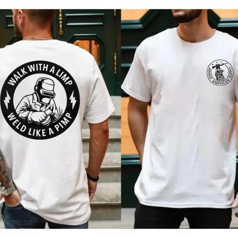 Weld Like A Pimp 2 Sides Shirt, Men's Heather Grey Everyday Casual TShirt Collar Jersey, Unisex Sweater Pullover Tee...