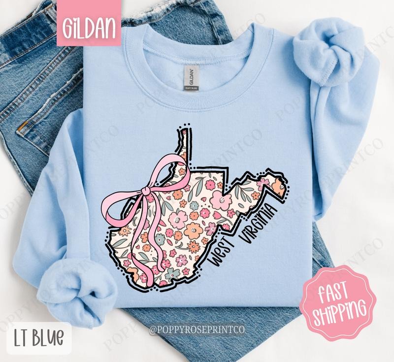 West Virginia Floral Bow Gildan Cute State Coquette T-Shirts, Hoodie, Sweatshirt