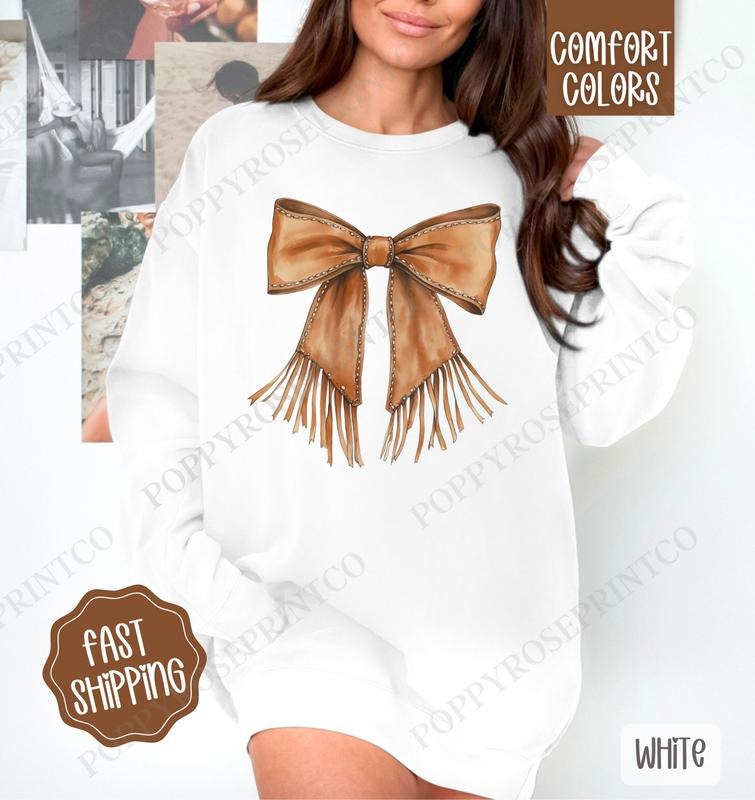 Western Bow Comfort Colors Sweatshirt, Western Women's Crewneck, Cute Women's Sweater T-Shirts, Hoodie | HypeDripTees.com