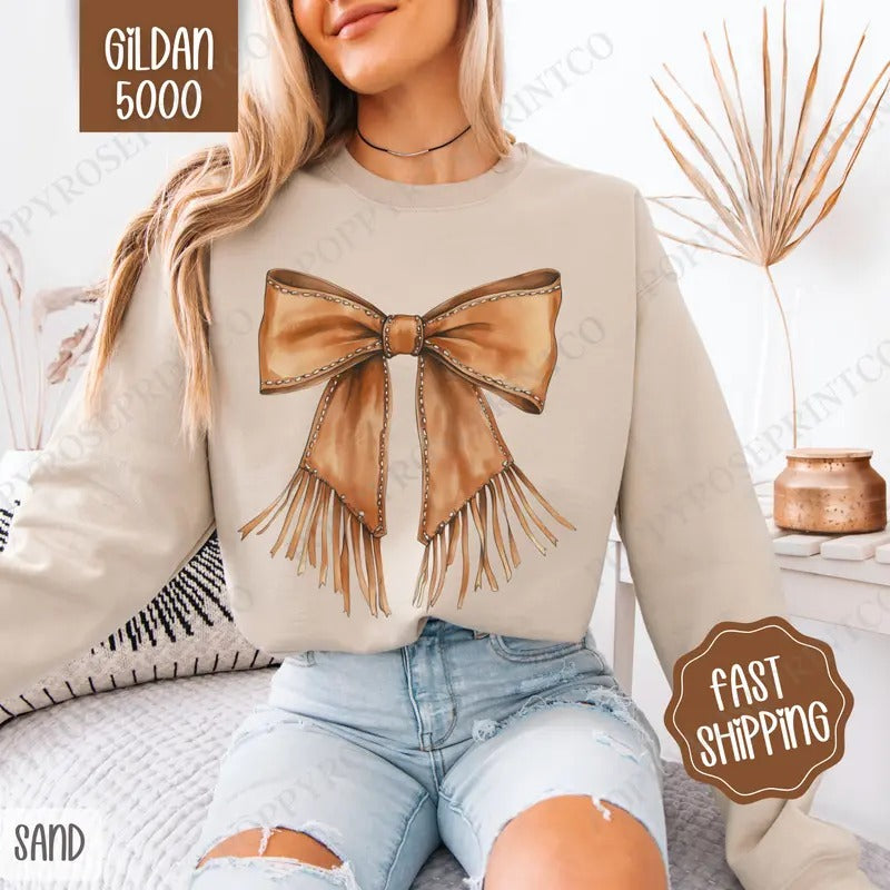 Western Bow Sweatshirt, Western Crewneck, Cute Women's Sweater T-Shirts, Hoodie | HypeDripTees.com