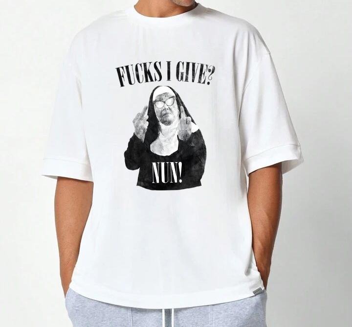 What the fuck do I care Nun T-Shirt Cotton with Graphic Print Comfy T-Shirt for Nature Lovers Cotton Comfort Unisex...