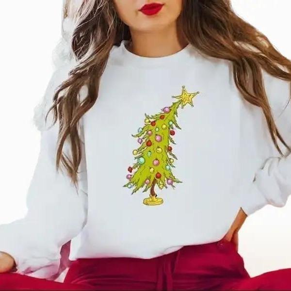 Whimsical Christmas Tree Shirt, Whimsical Grinch Tree, Trendy Whoville Tree Sweatshirt Cotton Fit Hoodie | HypeDripTees.com
