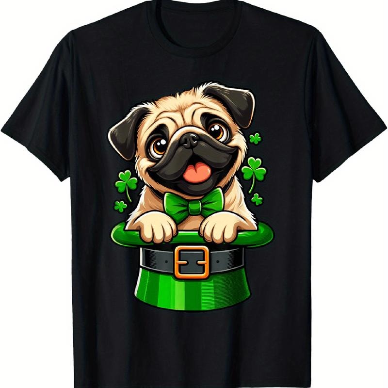 Whimsical Pug T-Shirt With Lucky Four Leaf Clover Hoodie, Sweatshirt | HypeDripTees.com