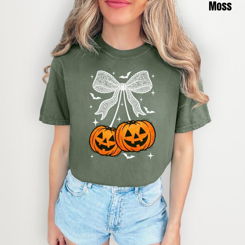 White Bats & Pumpkins Bow Comfort Colors T-Shirt 'NLB' Hoodie, Sweatshirt | HypeDripTees.com
