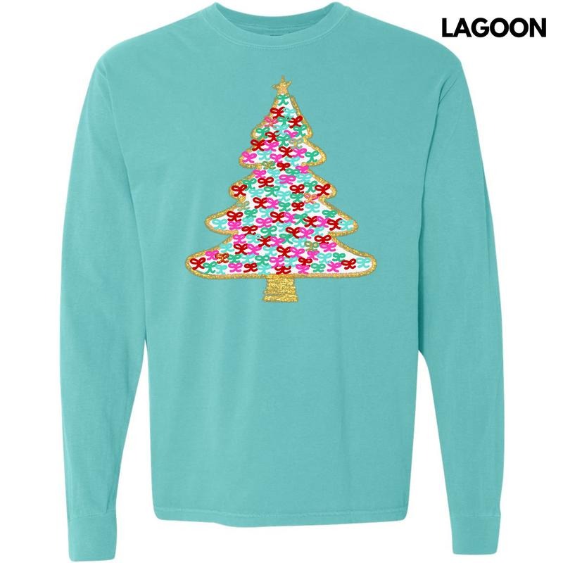 White Bushel Of Bows Christmas Tree Long Sleeve Comfort Colors T-Shirt 'NLB' Hoodie, Sweatshirt | HypeDripTees.com