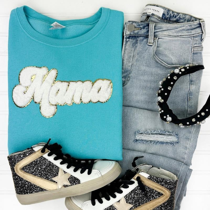 White Chenille Mama Patch Sweatshirt T-Shirts, Hoodie | HypeDripTees.com