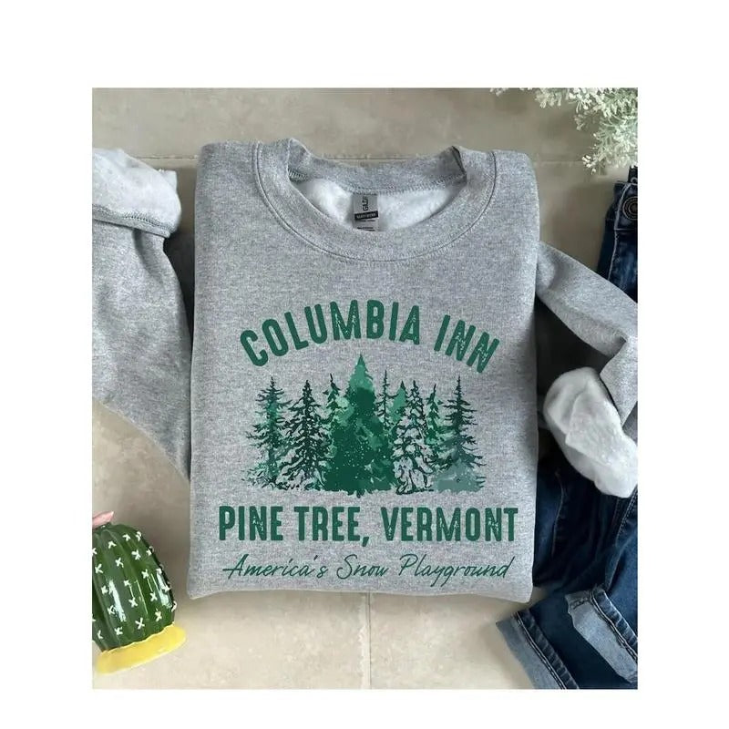 White Christmas Pine Tree Vermont Shirt, Winter Crewneck Sweatshirt, 90s Christmas Song Sweatshirt, Xmas Sweatshirt Gift