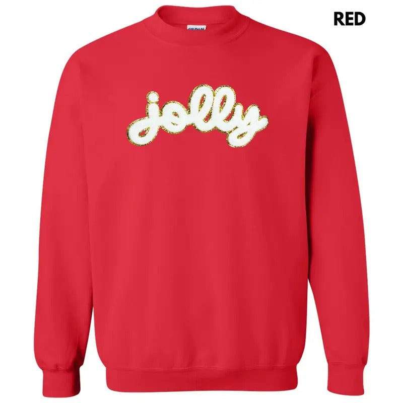 White Jolly Chenille Patch Sweatshirt T-Shirts, Hoodie | HypeDripTees.com