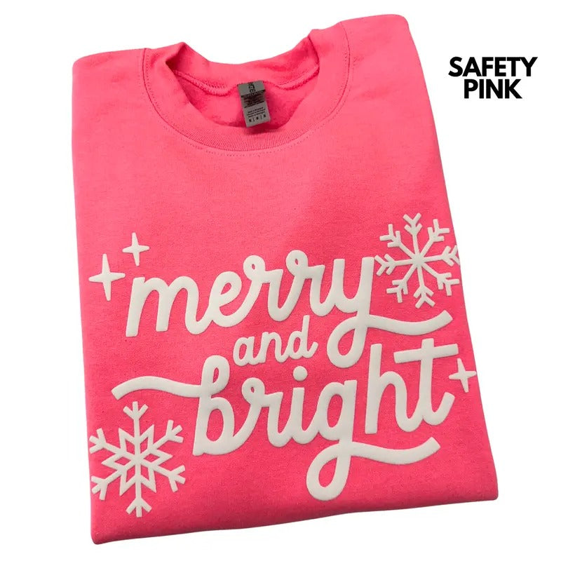 White Merry & Bright PUFF Sweatshirt T-Shirts, Hoodie | HypeDripTees.com
