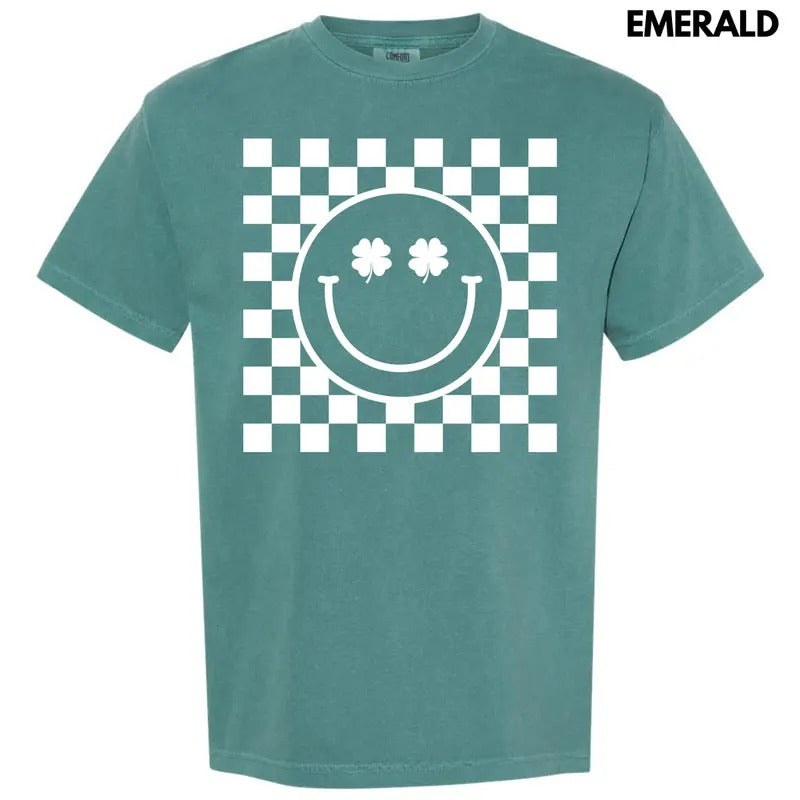 White Shamrock Checker Happy Face Comfort Colors T-Shirt 'NLB' Hoodie, Sweatshirt | HypeDripTees.com