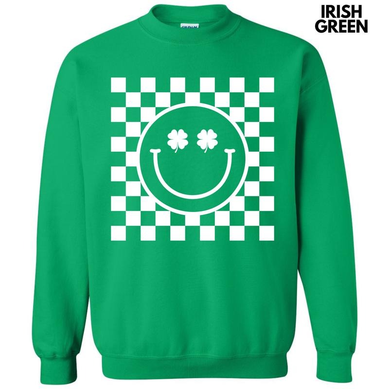 White Shamrock Checker Happy Face Sweatshirt 'NLB' T-Shirts, Hoodie | HypeDripTees.com