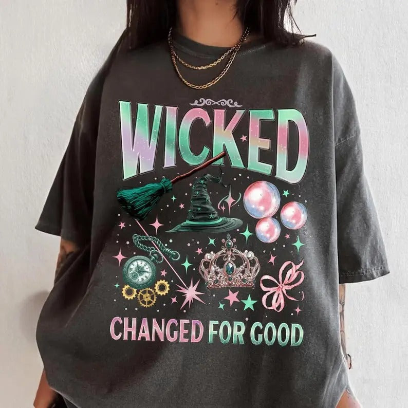Wicked Change For Good T-Shirt, Defy Gravity Broomstick Magic Wand, Wizard Movie Fan T-Shirt, Wicked Musical Fan Gift...