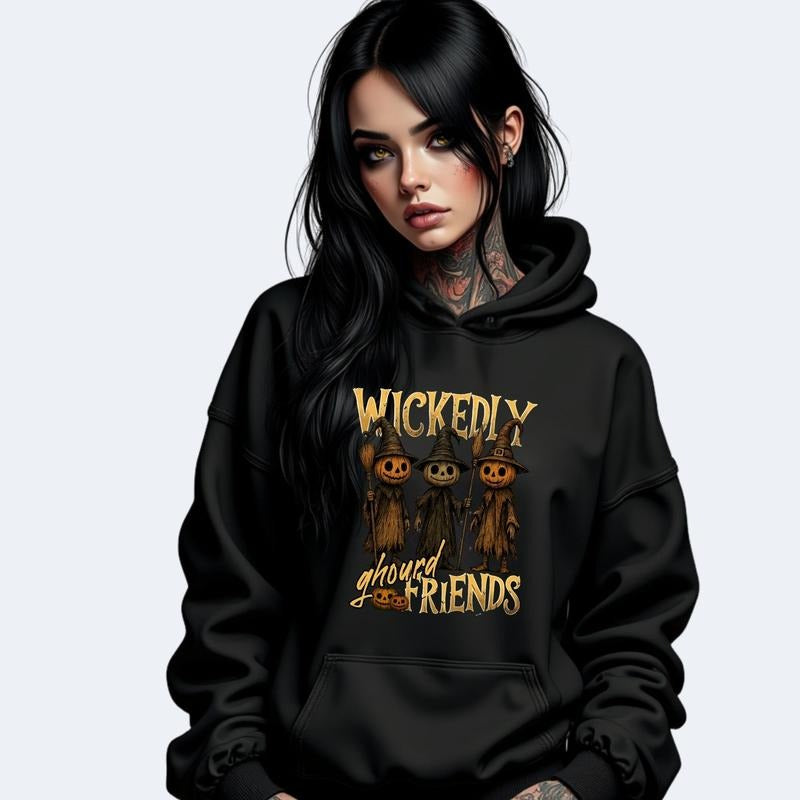 Wickedly Ghourd Friends Casual Unisex Halloween T-Shirt Women's Top Tshirt Streetwear Crewneck Long Sleeve Summer Wear...