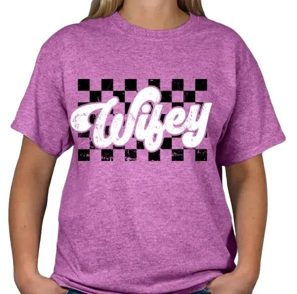 Wifey Checkered T-shirt for Women - Casual Comfortable Top Hoodie, Sweatshirt | HypeDripTees.com
