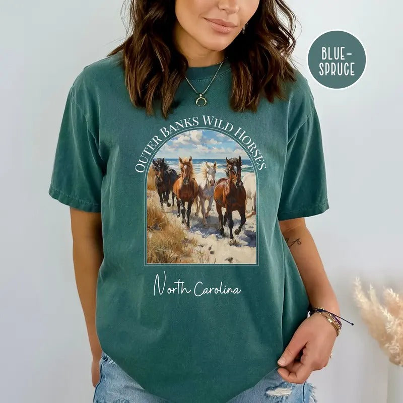 Wild Horses Outer Banks North Carolina Tee, Horse Lover Gift Shirt, Wild Horses North Carolina Beach Tee, Outer Banks...