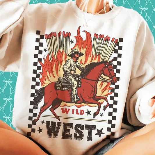 Wild West Vintage Cowboy Unisex Shirt, Retro Rodeo Western Sweater, Cowboy on Horse Trendy Western Tee, For Men, For Women