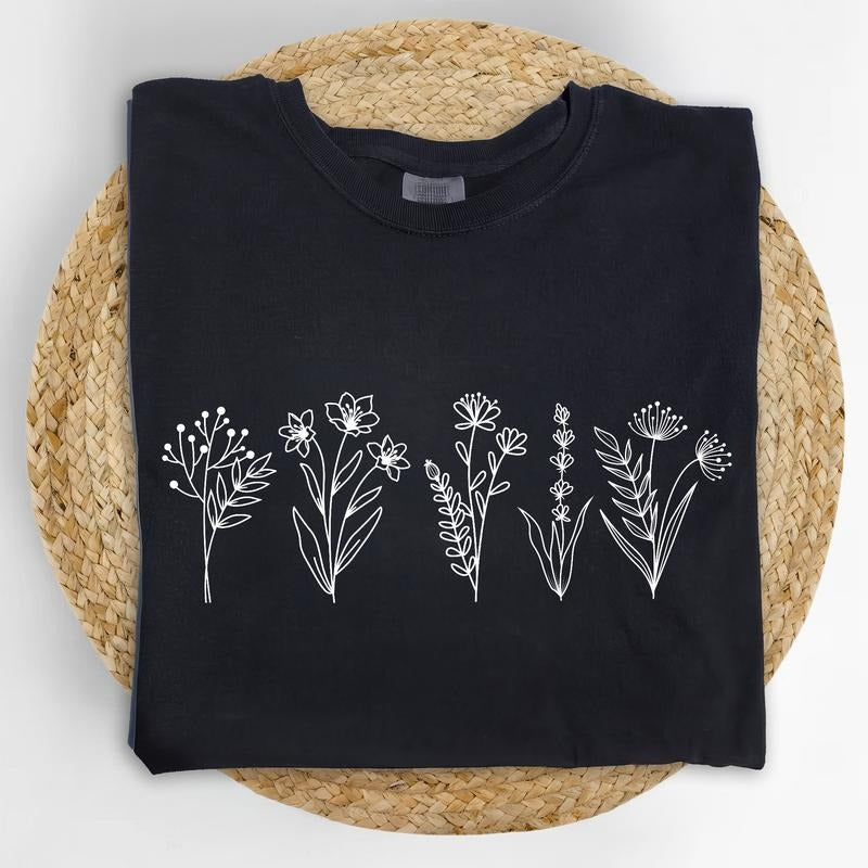 Wildflower Comfort Colors Shirt, Floral Cottagecore Graphic Tee, Botanical Unhinged Tees, Nature Lover T-shirt, Gift For...