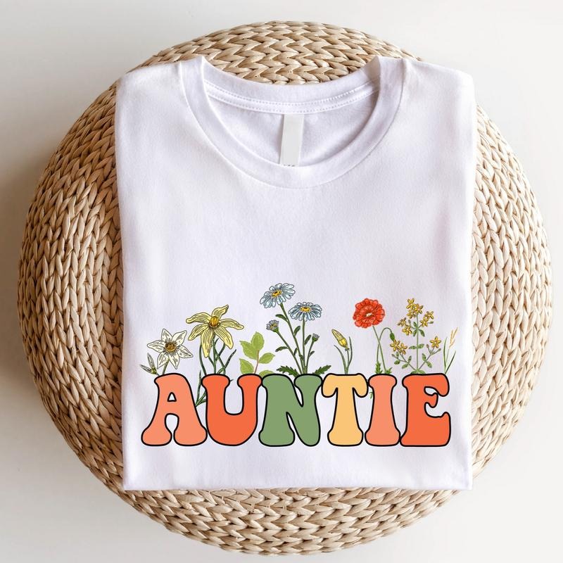 Wildflowers Auntie Shirt, Trendy Aunt T-Shirt, New Tia To Be Tee, Retro Aunt Birthday Gift Shirt, Baby Announcement for...