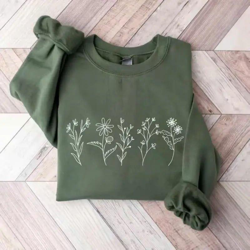 Wildflowers Sweatshirt, Flower Crewneck Sweatshirt, Floral Sweatshirt For Women, Flower Lover Sweatshirt, Flowers Hoodie,...