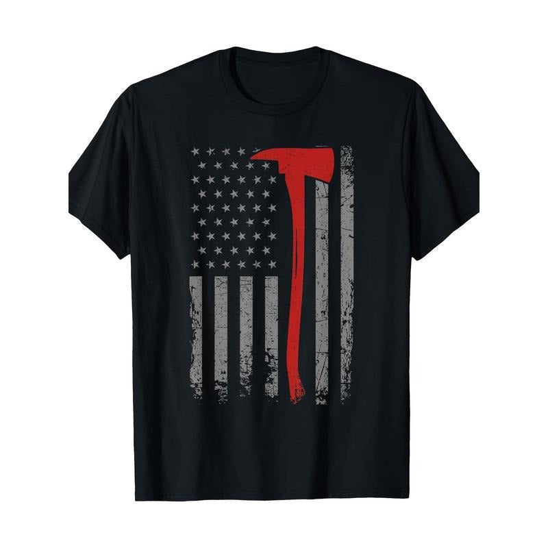 Wildland Firefighter Axe American Flag Thin Red Line Fireman T-Shirt Made in USA Hoodie, Sweatshirt | HypeDripTees.com