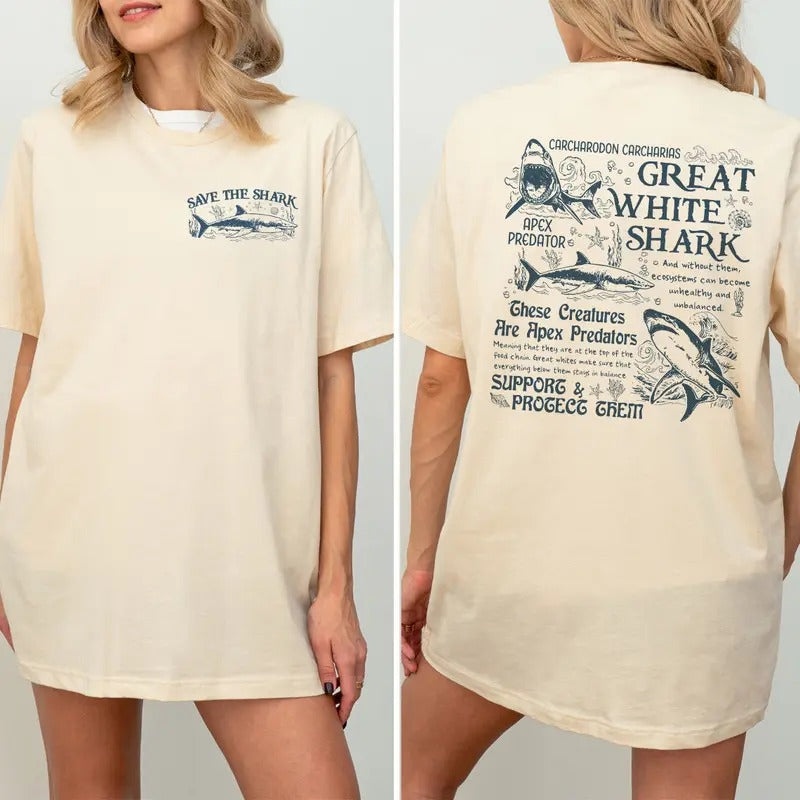 Vintage Great White Shark TShirt | Gift For Sea Animal Lover, Marine/Wildlife Anatomy Biology | Cute Oceancore Ocean...