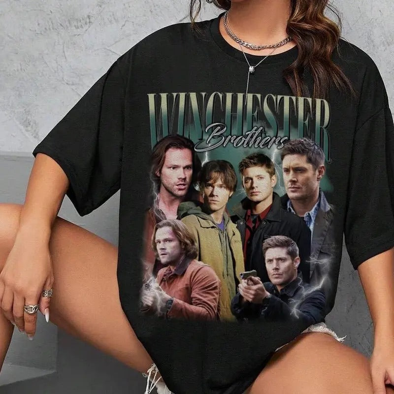 Winchester Brothers Shirt Sam Dean Winchester Supernatural Tee 90s Rock Style Bootleg T-Shir Oversized Top Womenswear Original