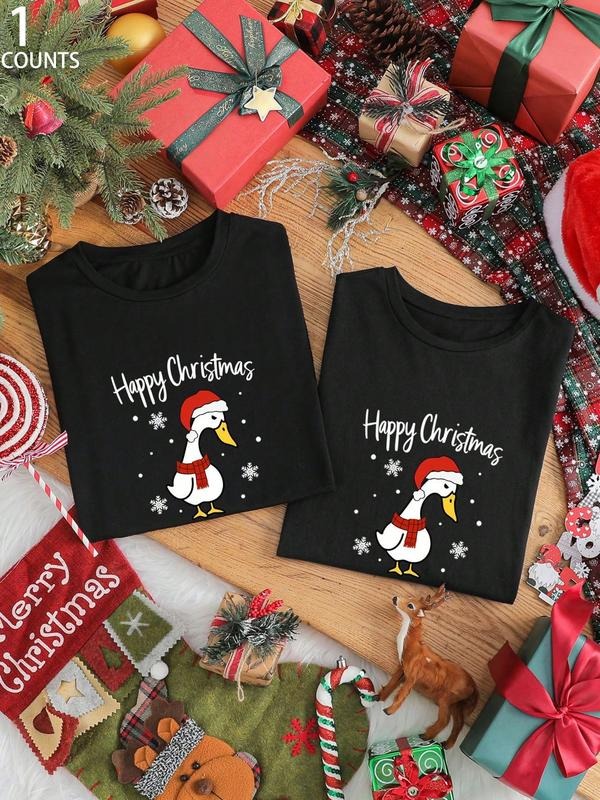 Winter Christmas Essential Unisex Duck Print T-Shirt, Fashionable Comfortable Casual Short Sleeve, Perfect for Family...