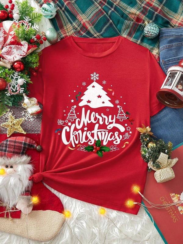 Winter Christmas Essential Unisex Tree Pattern Letter Print T-Shirt, Fashionable Comfortable Casual Top for Fall Winter,...