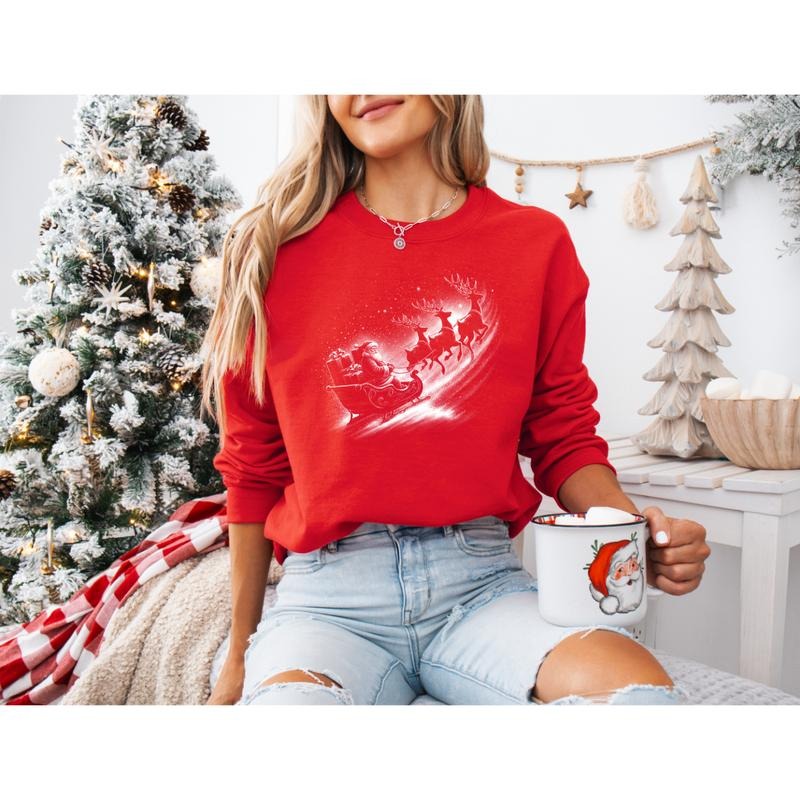 Winter Sleigh Sweatshirt - Christmas Design, Cozy Fit, Perfect for Festive Season Pullover Womenswear Tops Crewneck...