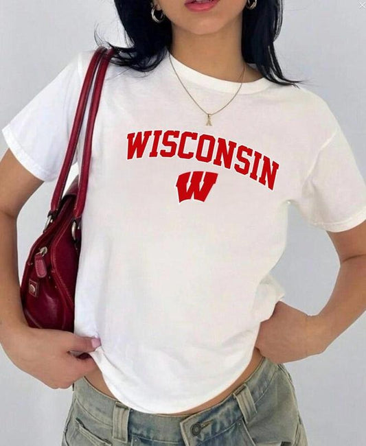 Wisconsi JMU Vintage Sport Teams NCAA Collection Unisex Crewneck Black Baby Tee, Graphic Team Collection Baby Tee, Gift For NCAA Fans