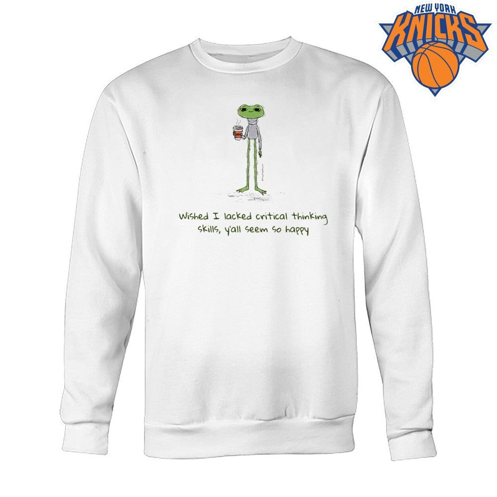 Wished I Lacked Critical Thinking Skills Funny Frog Coffee Graphic Shirt