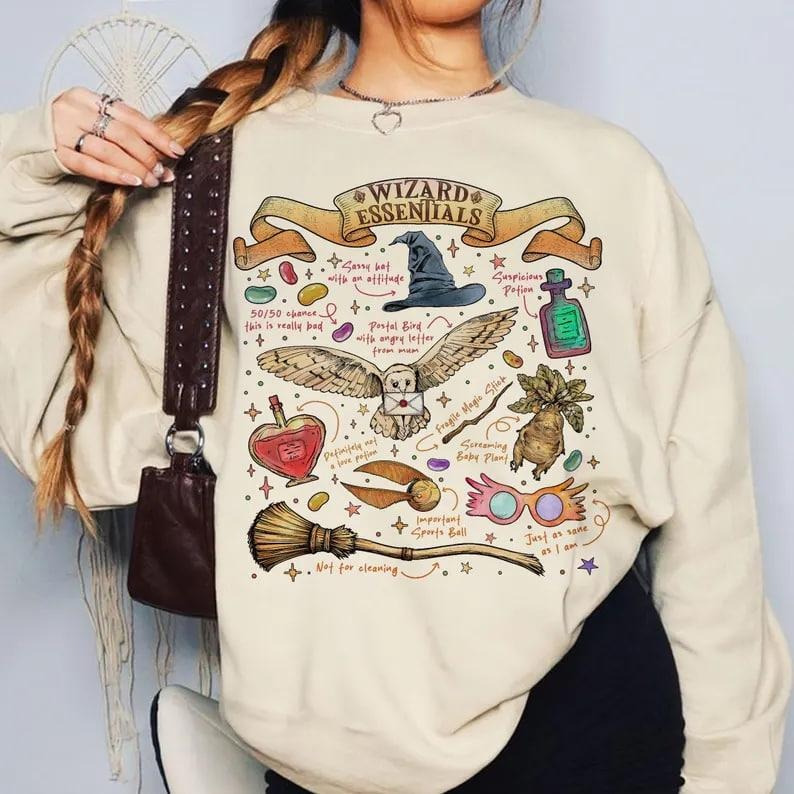 Wizard Essentials Sweatshirt, Wizarding World TShirt For Fan, Fall Season Hoodie, Gift For Book Lover | HypeDripTees.com