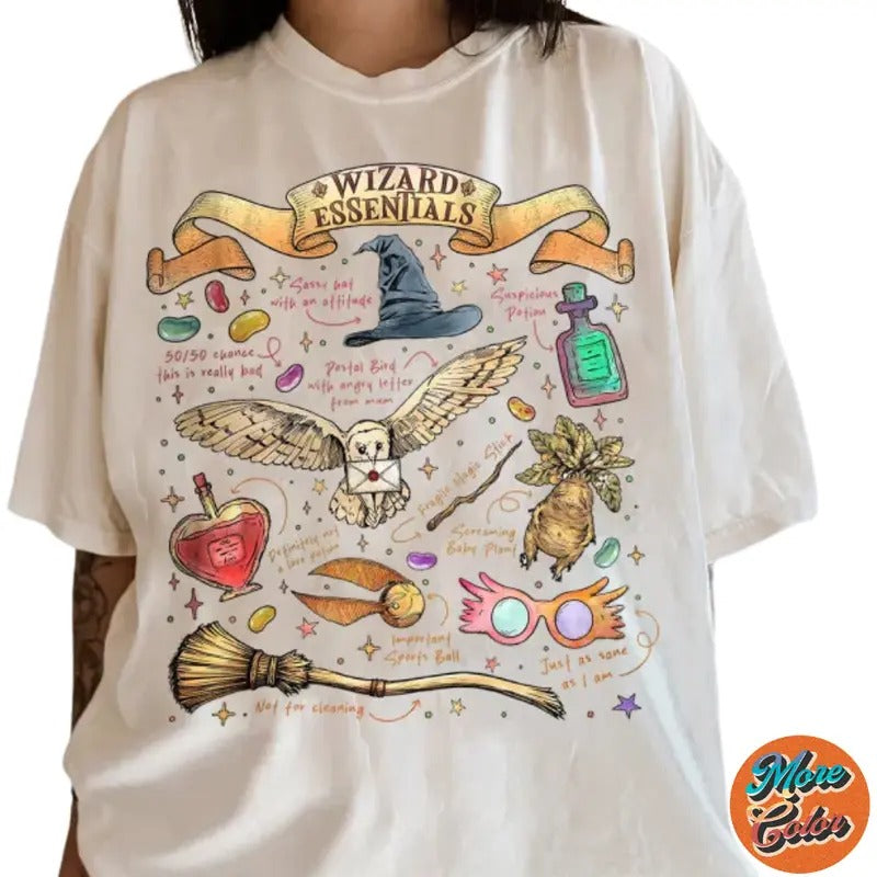 Wizard Essentials World Movie Vintage Shirts, Cotton Unisex T-Shirt, Crew Neck, Size S- 3XL, Menswear Top, Womenswear Top Underwear Streetwear