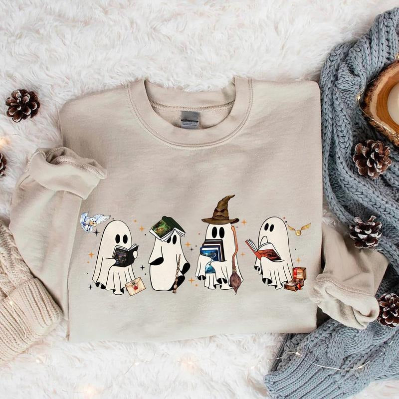 Wizard Ghost Book Ghost Bookish Shirt Wizard Ghost Halloween Book Lovers Bookish Halloween Ghost Reading Shirt T-Shirts, Hoodie, Sweatshirt