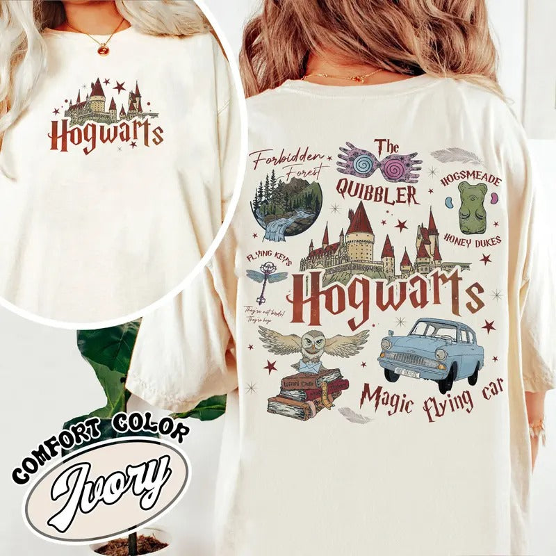 Wizard School Fandom Comfort Colors Shirt, Book Reading Magic Shirt, Bookish Shirt, Hp Inspired Two Sided T Shirt, Gift...