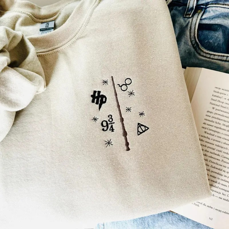 Wizard Wand Shop Embroidered Sweatshirt, Wizard Hoodie, Universal Trip Sweater, Wizard Book Shop, Gift For Book Nerd,...