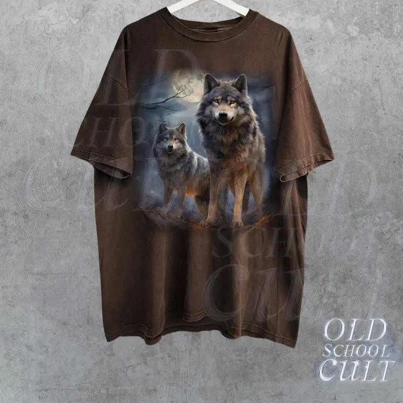 Wolf 90s Vintage Graphic Shirt, Wolves Lovers Retro Tee, 2000s Nature Shirt, Vintage Unisex Oversize Tee, Cute Wolf Gift, Faded Shirt