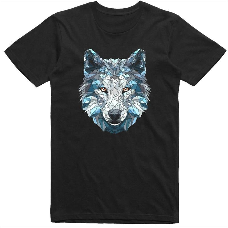 Wolf Mens T Shirt Polygonal Style Colorful Print Regular Fit 100% Cotton Tee Made in USA Hoodie, Sweatshirt