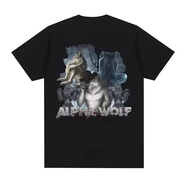 Wolf Ripping Meme Funny Vintage Graphic T-Shirt Alpha Wolf, Werewolf Literally Me Graphic T-shirts for Men Harajuku...
