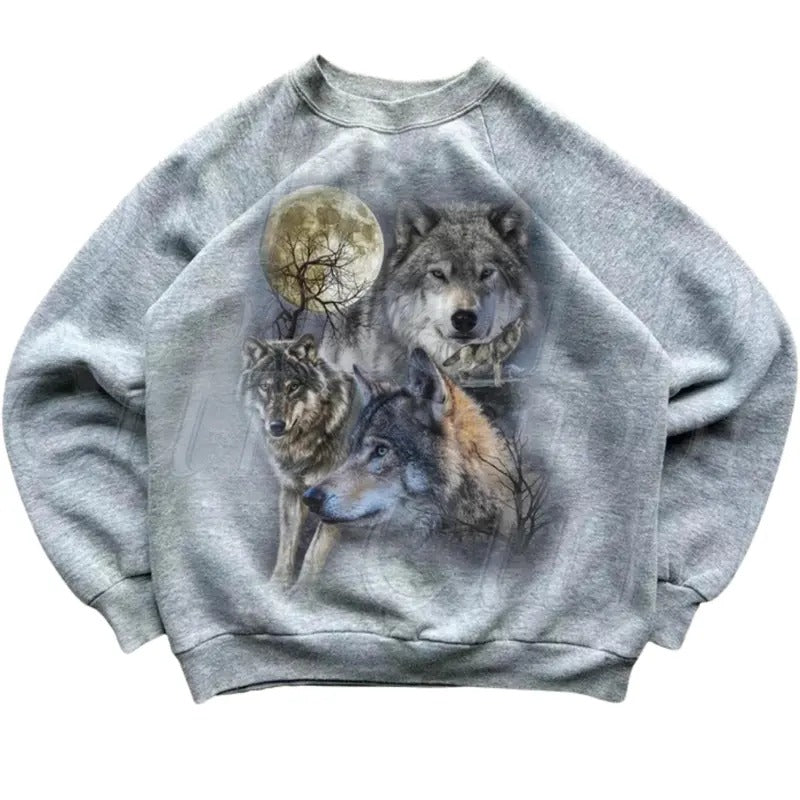 Wolf Sweatshirt, Retro Wolf Mystical Sweater, Cute Wolf Sweater, Nature Hoodie Gifts, Cozy Warm Unisex Sweatshirt, Wolf...