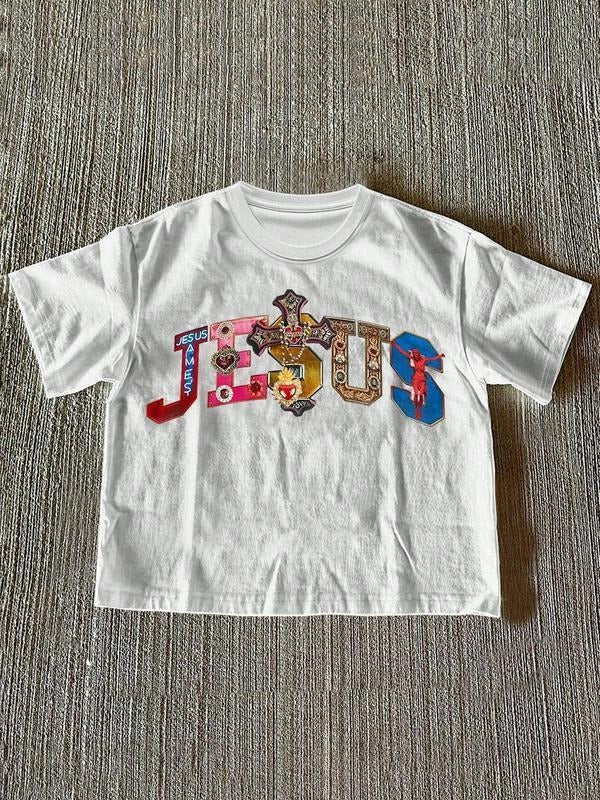 Vintage Jesus Print T-Shirt, For Men/Women